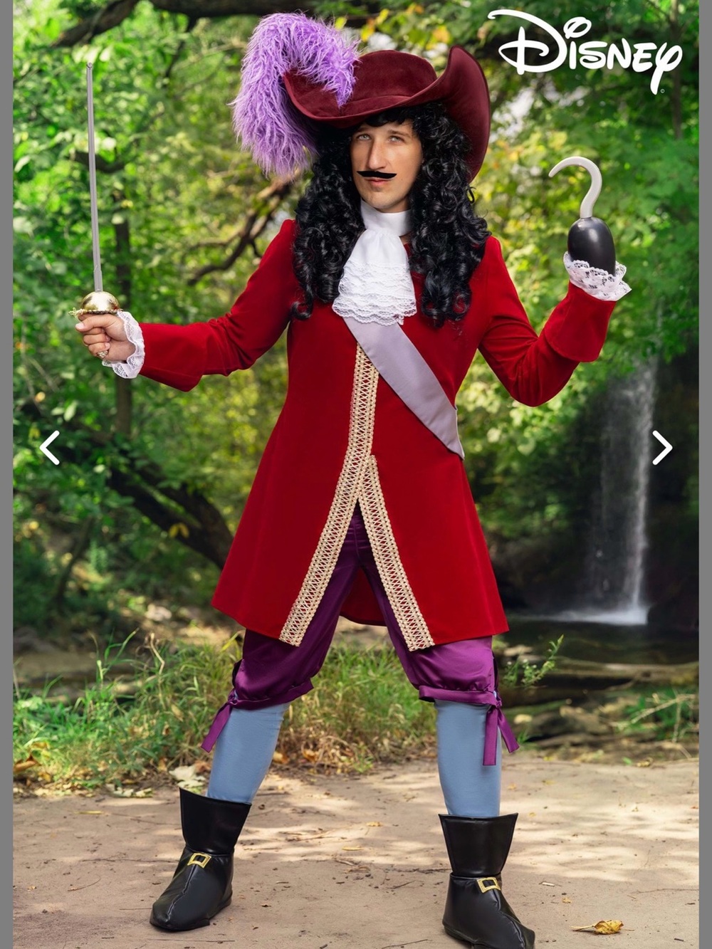 Disney Captain Hook Adult Costume in Burgundy and Purple
